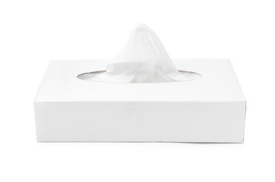 Photo of Box with paper handkerchiefs isolated on white