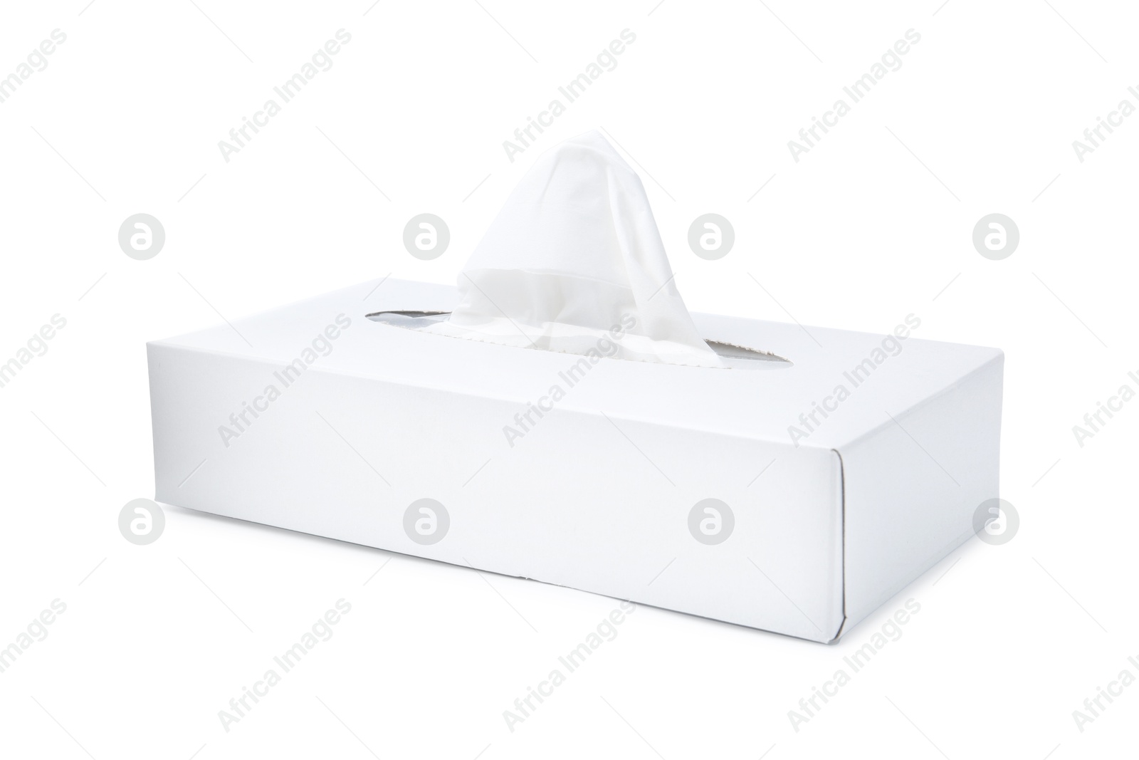 Box with paper handkerchiefs isolated on white Photo of Box with paper handkerchiefs isolated on white