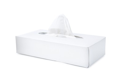 Photo of Box with paper handkerchiefs isolated on white