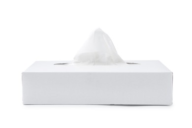 Photo of Box with paper handkerchiefs isolated on white