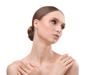 Photo of Portrait of beautiful young woman on white background
