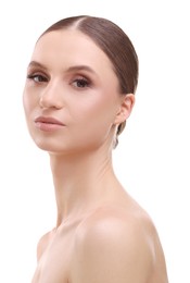 Photo of Portrait of beautiful young woman on white background