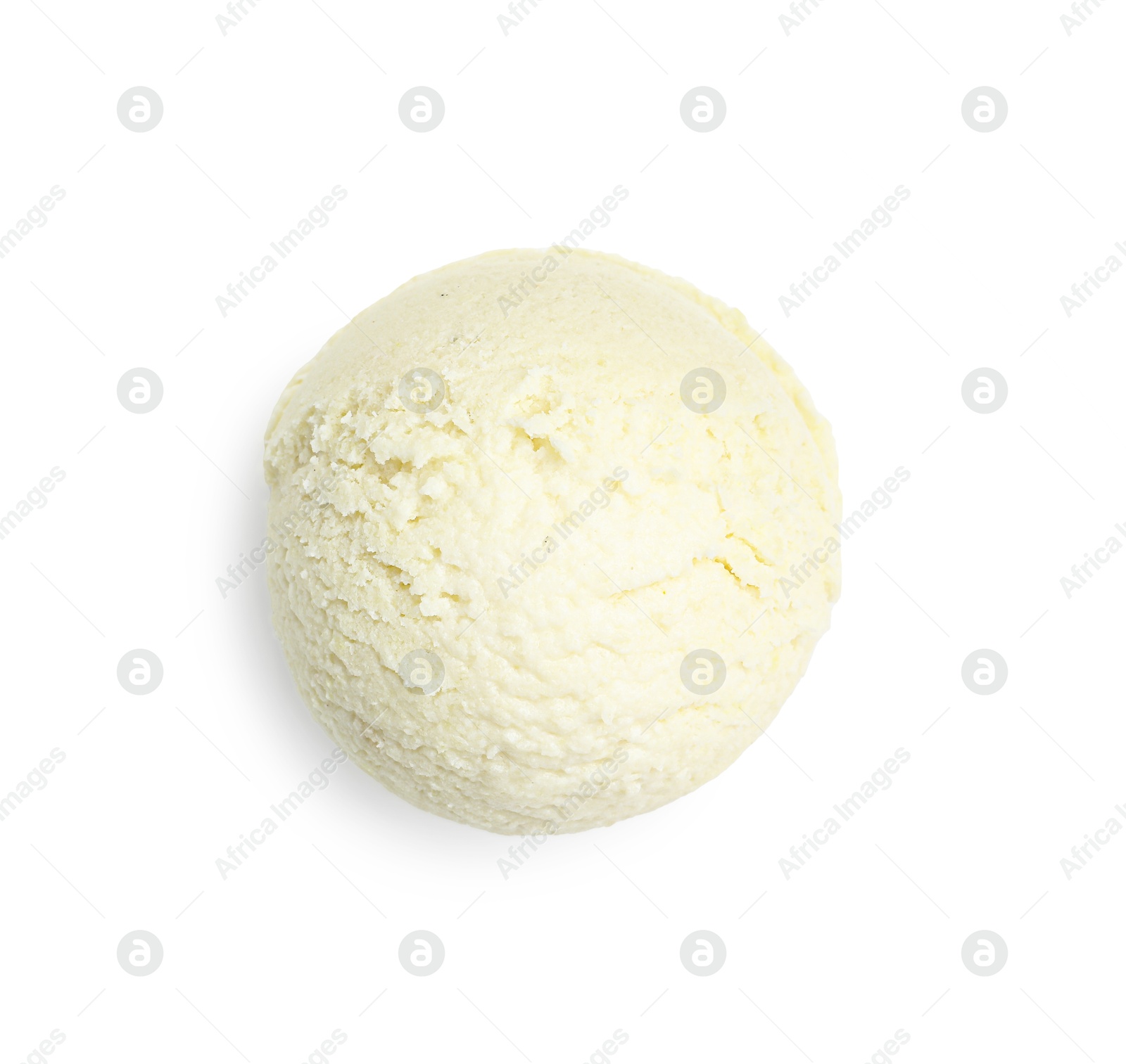 One scoop of delicious ice cream on white background, top view Photo of One scoop of delicious ice cream on white background, top view