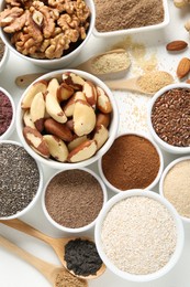 Photo of Different superfoods on white background, flat lay