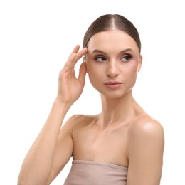 Photo of Portrait of beautiful young woman on white background