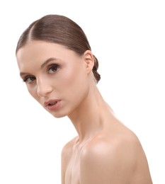 Photo of Portrait of beautiful young woman on white background