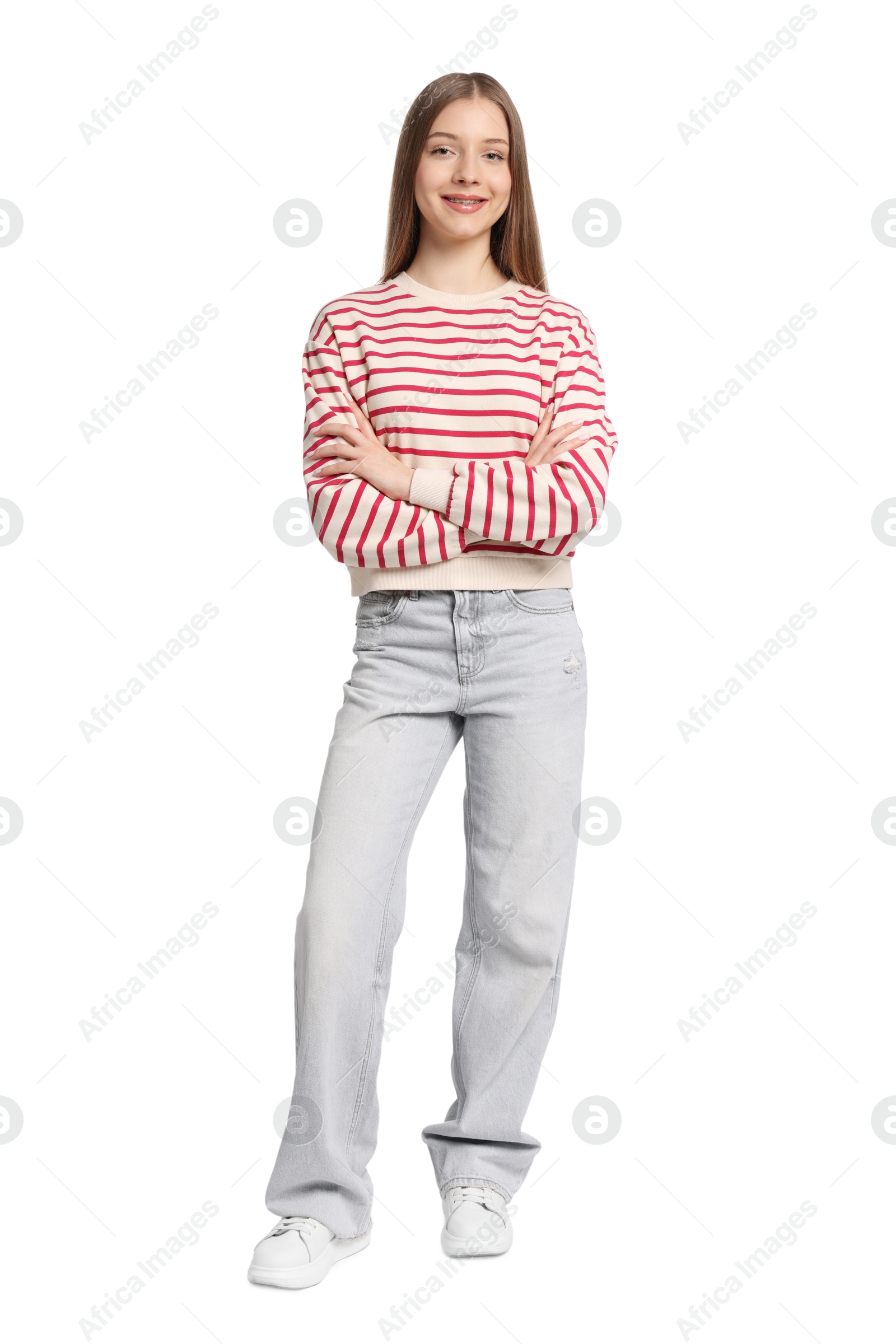 Full length portrait of teenage girl on white background Photo of Full length portrait of teenage girl on white background