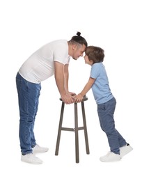 Photo of Father with his son on white background