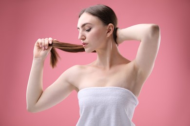 Photo of Woman with beautiful body on pink background