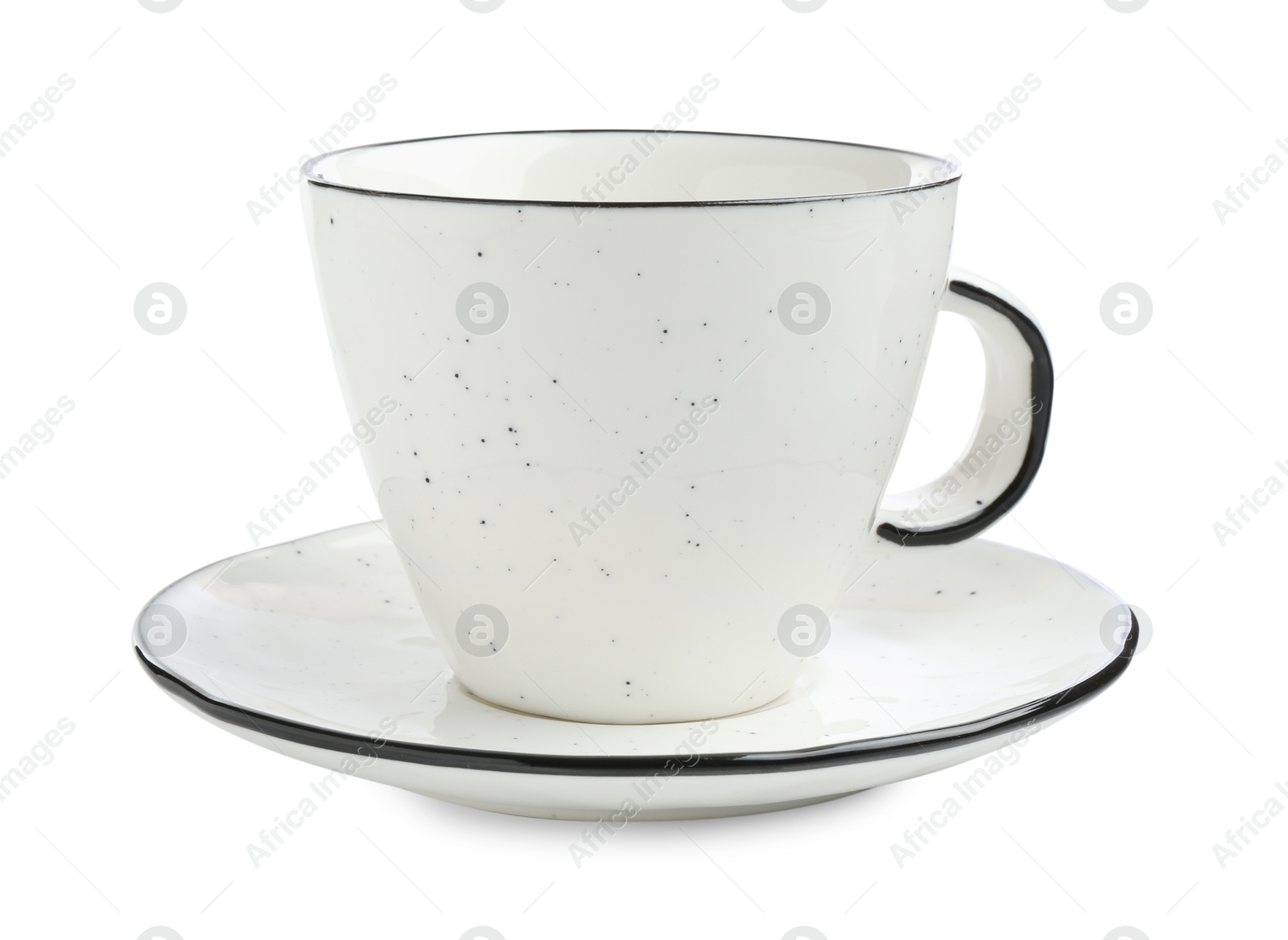 Empty coffee cup with saucer isolated on white Photo of Empty coffee cup with saucer isolated on white