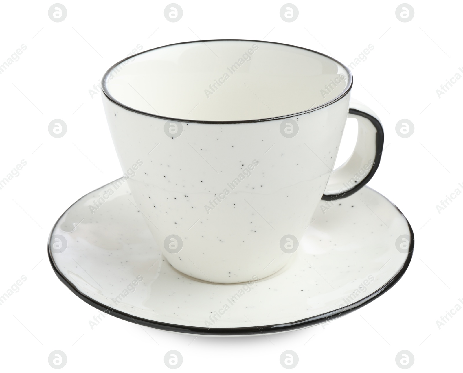 Empty coffee cup with saucer isolated on white Photo of Empty coffee cup with saucer isolated on white