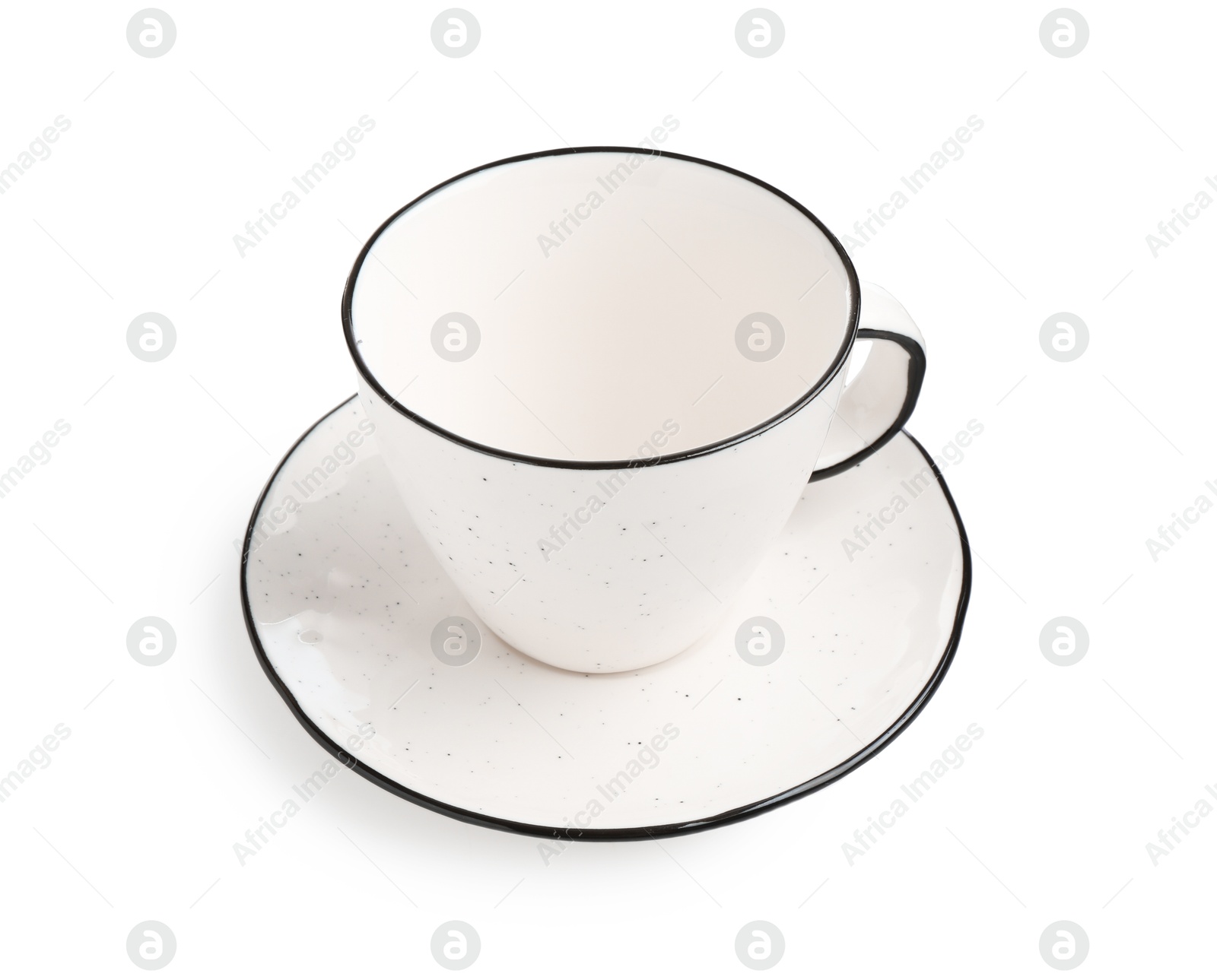 Empty coffee cup with saucer isolated on white Photo of Empty coffee cup with saucer isolated on white