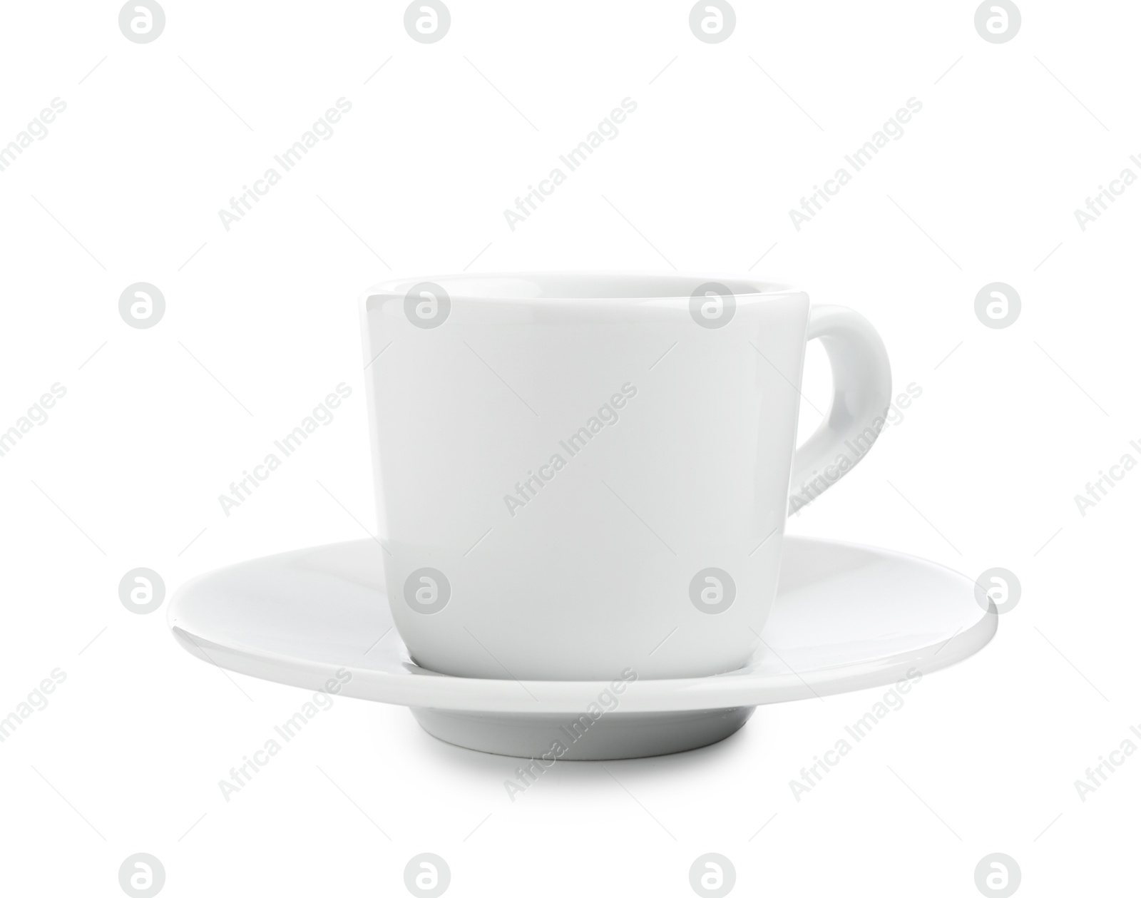 Empty coffee cup with saucer isolated on white Photo of Empty coffee cup with saucer isolated on white