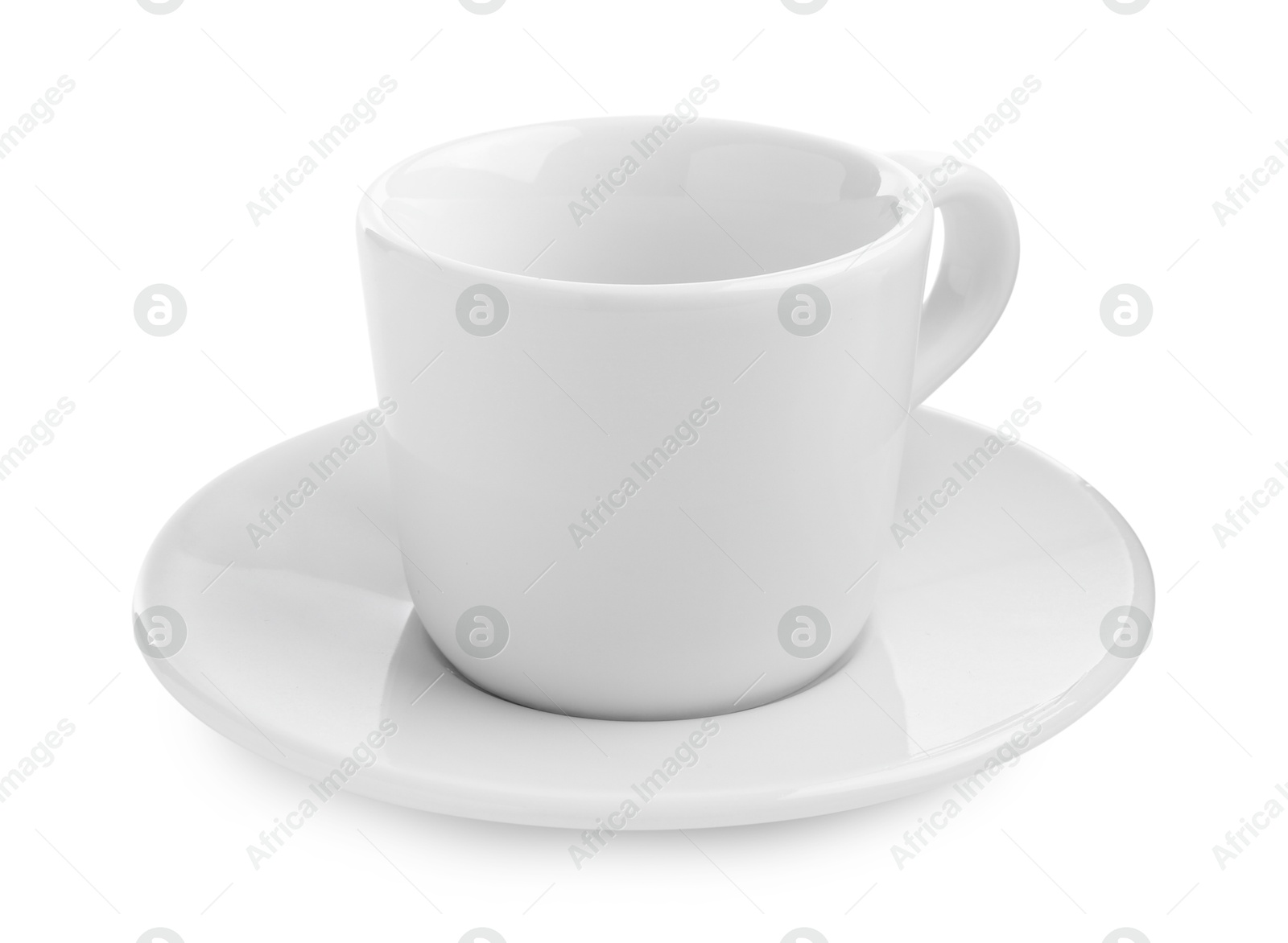 Empty coffee cup with saucer isolated on white Photo of Empty coffee cup with saucer isolated on white