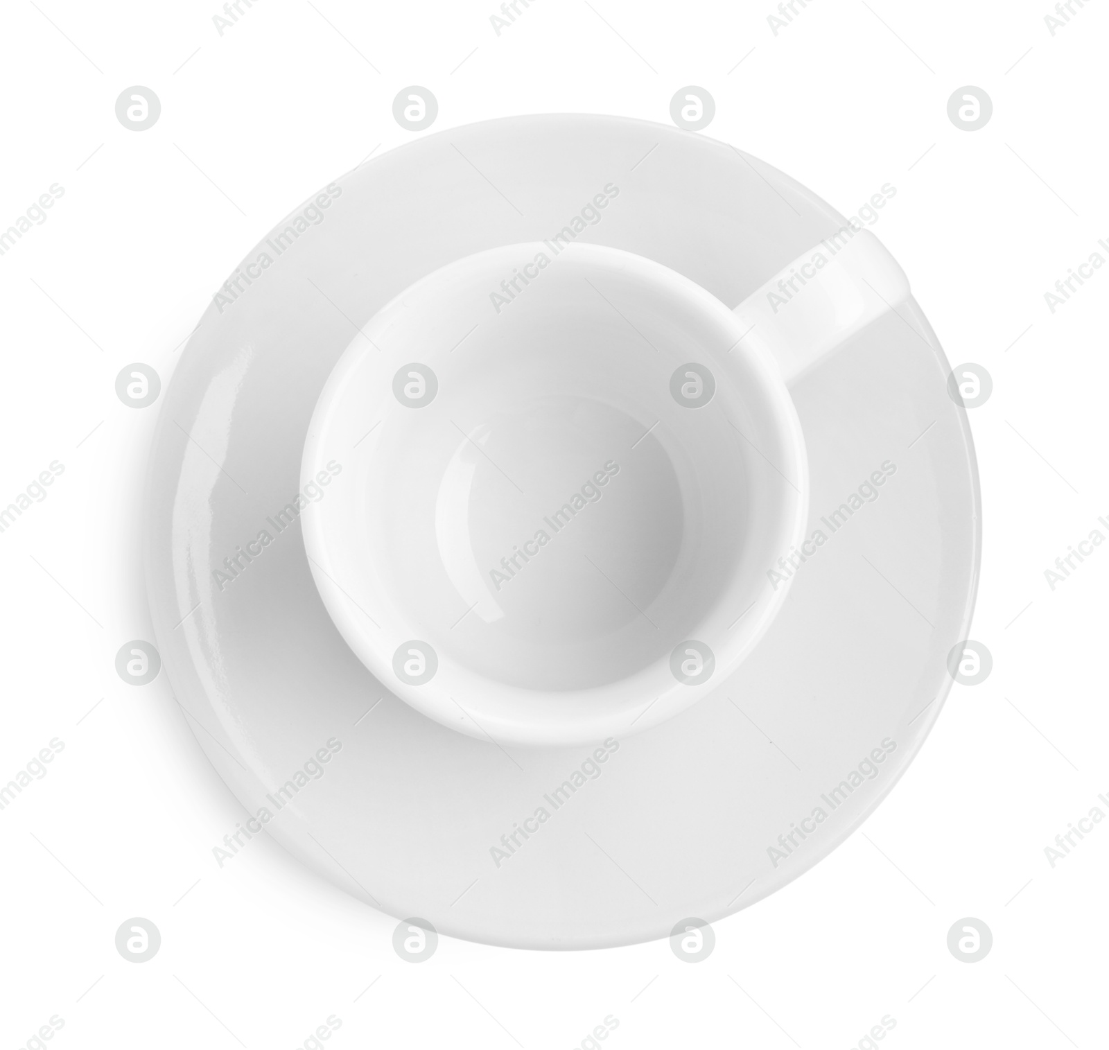 Empty coffee cup with saucer isolated on white, top view Photo of Empty coffee cup with saucer isolated on white, top view