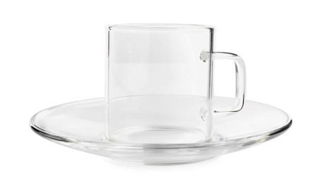 Photo of Empty coffee cup with saucer isolated on white