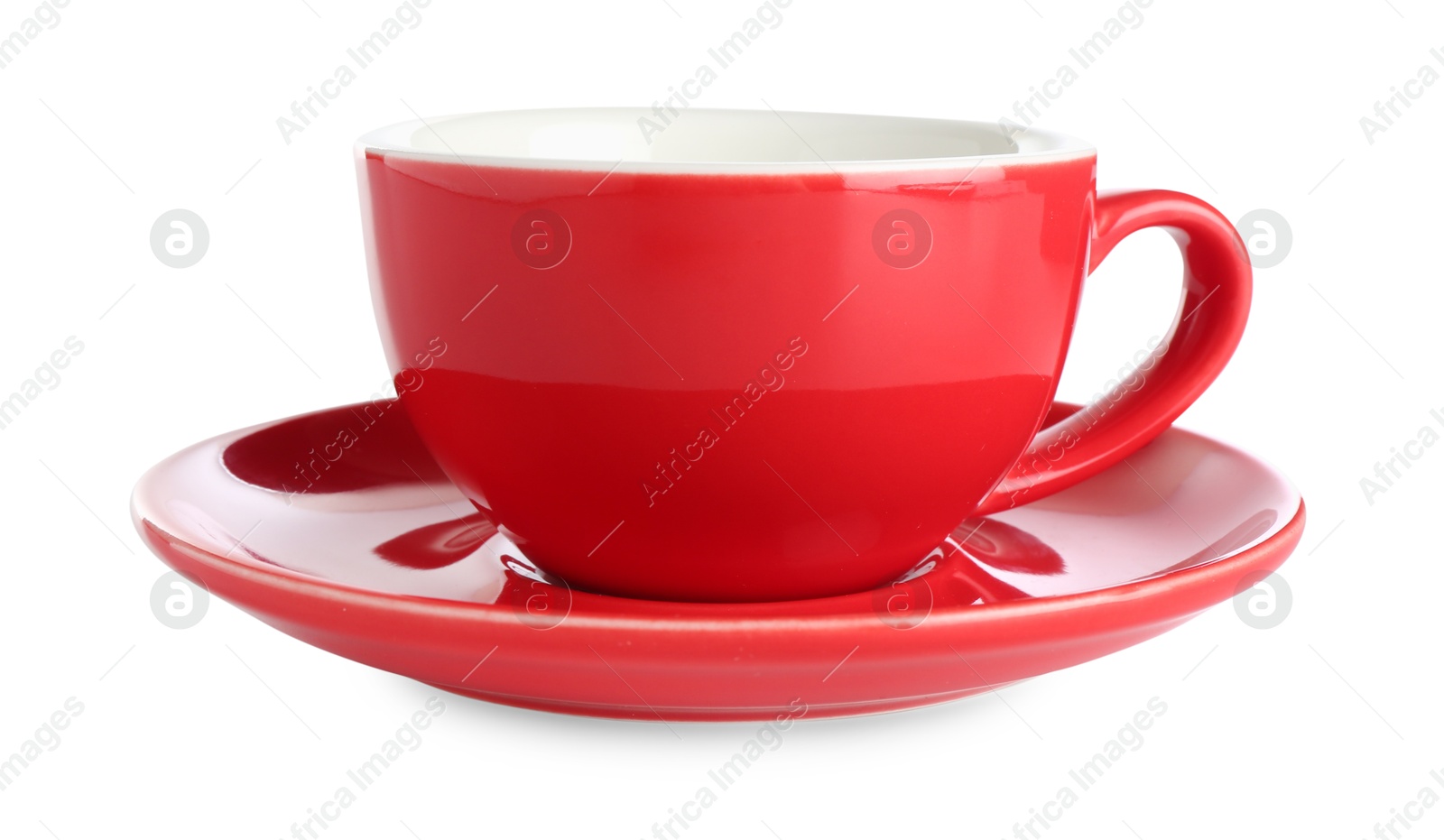 Empty coffee cup with saucer isolated on white Photo of Empty coffee cup with saucer isolated on white