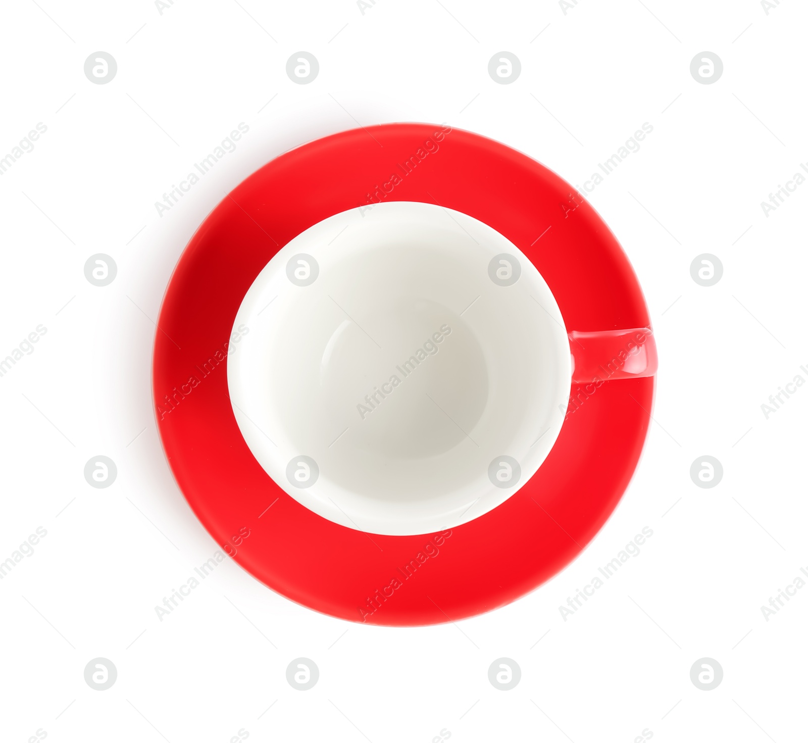 Empty coffee cup with saucer isolated on white, top view Photo of Empty coffee cup with saucer isolated on white, top view