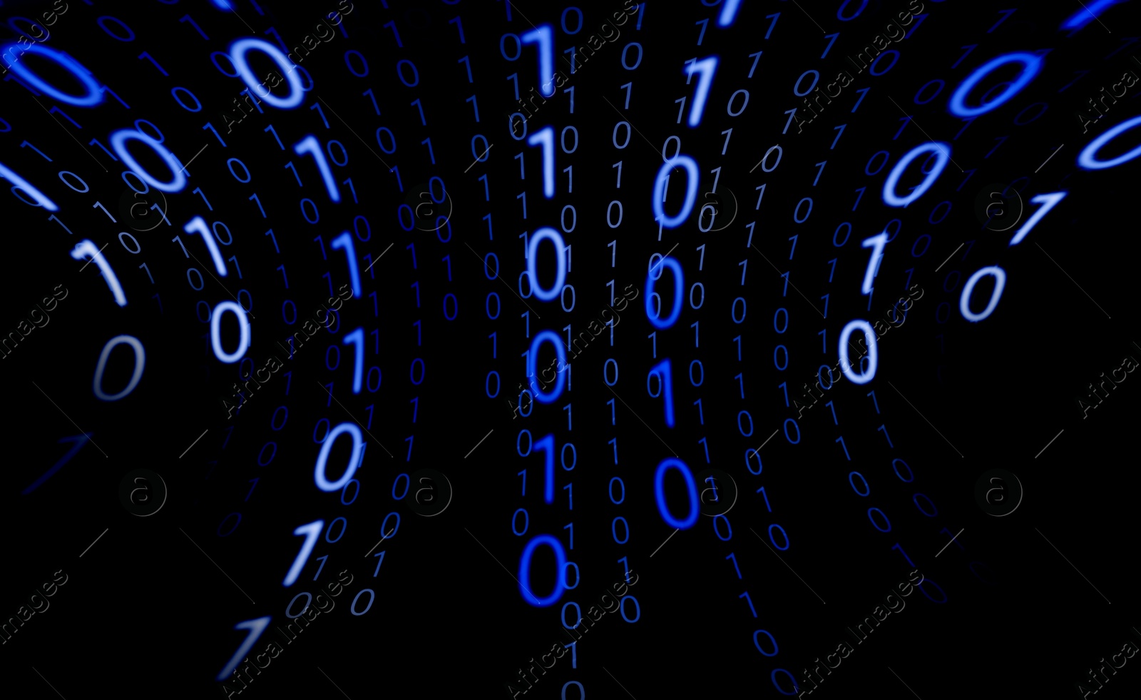 Cyberspace with stream of blue numbers 1 and 0 (binary code) on black background Image of Cyberspace with stream of blue numbers 1 and 0 (binary code) on black background