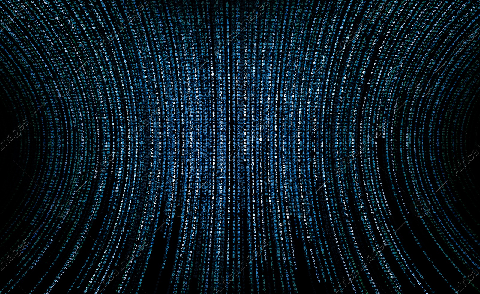 Cyberspace with stream of digital code on black background Image of Cyberspace with stream of digital code on black background