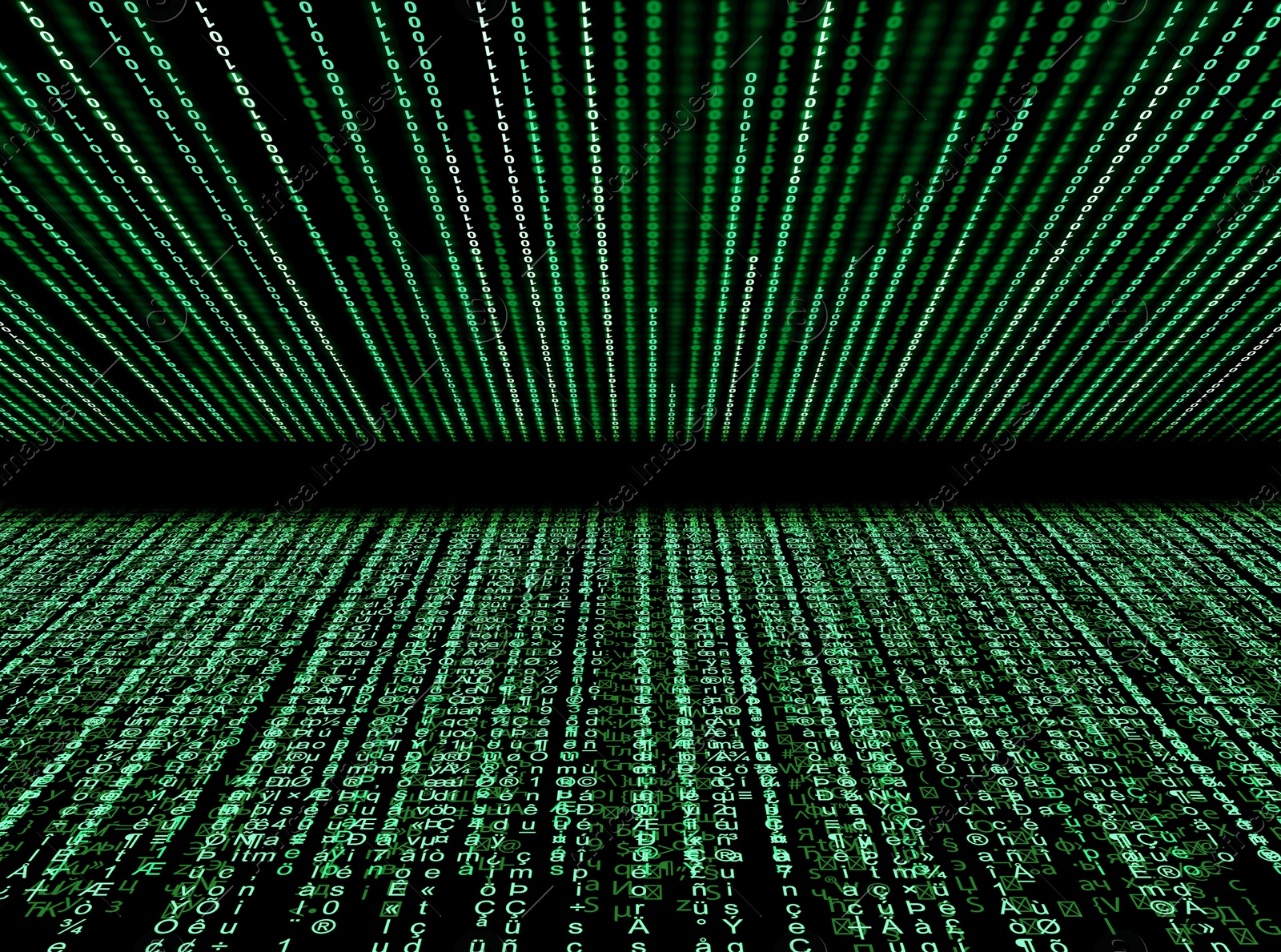 Cyberspace with streams of digital code on black background Image of Cyberspace with streams of digital code on black background