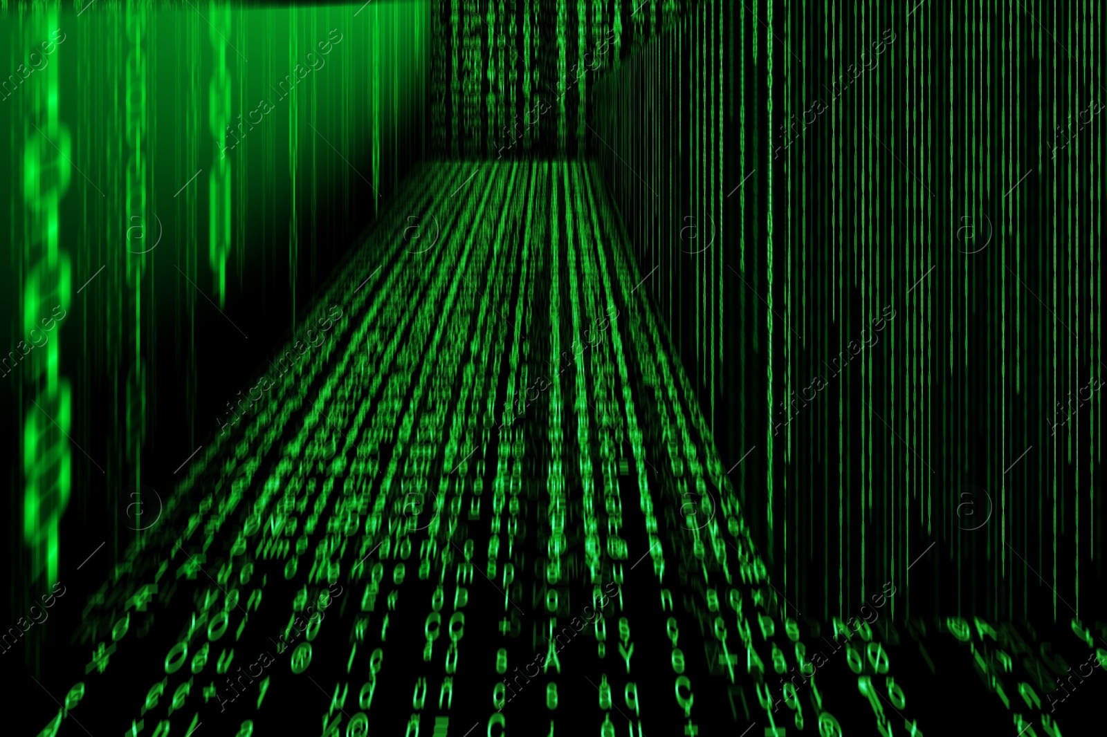 Cyber room. Glowing digital code forming walls and floor Image of Cyber room. Glowing digital code forming walls and floor