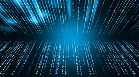 Image of Cyberspace with streams of digital code on black background