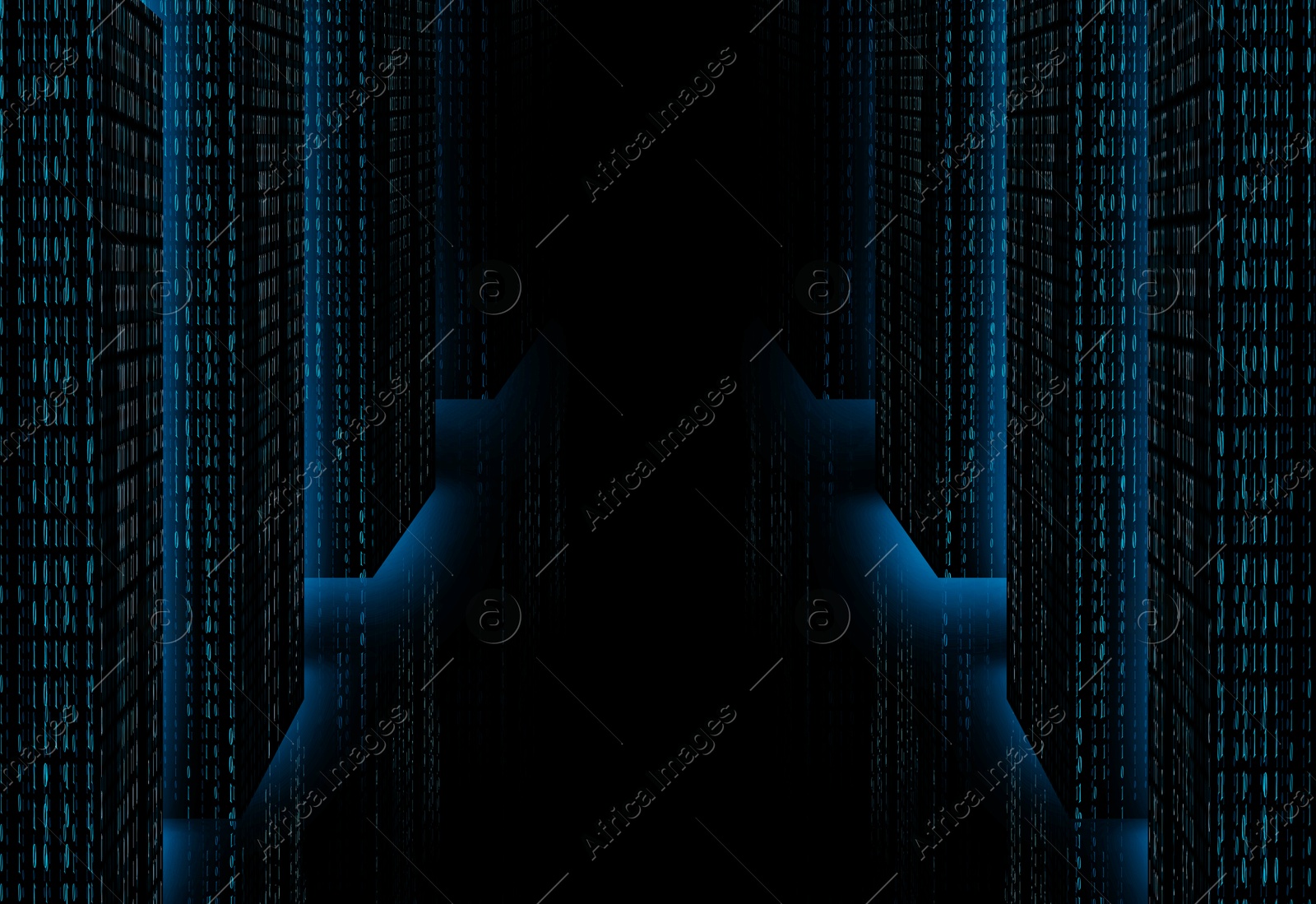 Cyber room. Glowing digital code forming walls Image of Cyber room. Glowing digital code forming walls
