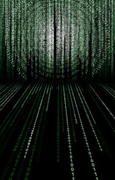 Image of Cyberspace with streams of digital code on black background