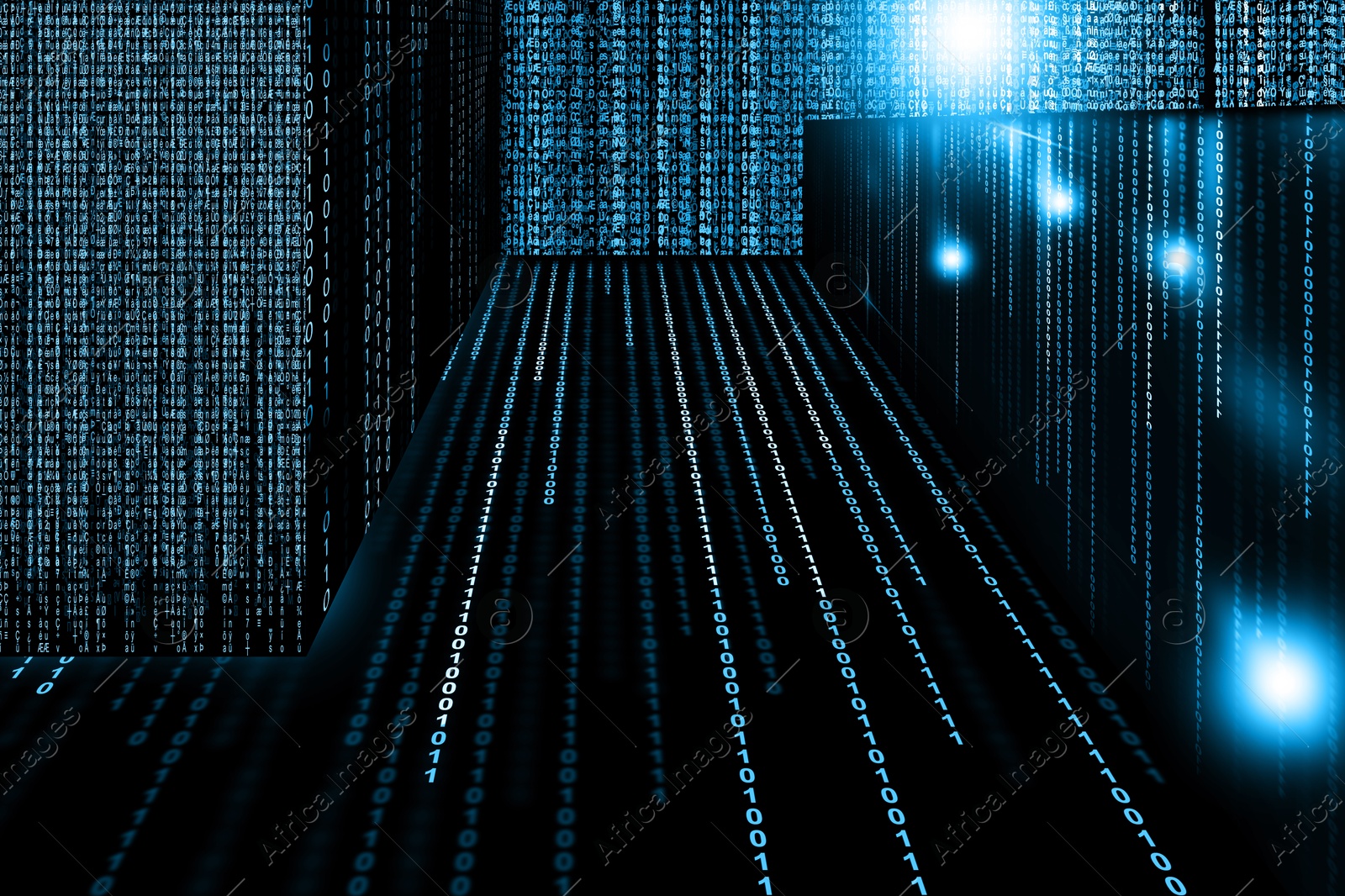 Cyber room. Glowing digital code forming walls and floor Image of Cyber room. Glowing digital code forming walls and floor