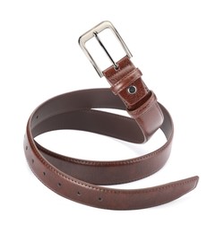 Photo of One brown leather belt isolated on white