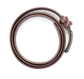 Photo of One brown leather belt isolated on white, top view