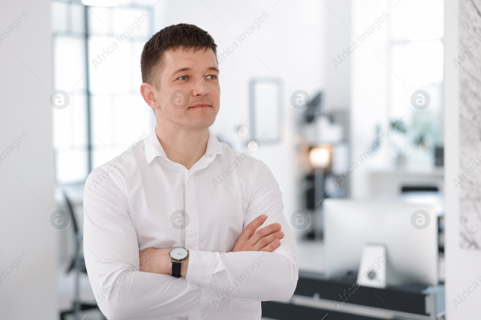 Portrait of handsome middle aged man indoors. Space for text Photo of Portrait of handsome middle aged man indoors. Space for text