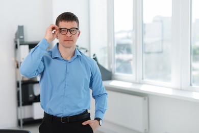 Photo of Portrait of handsome middle aged man indoors. Space for text