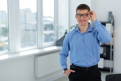 Photo of Portrait of handsome middle aged man indoors. Space for text