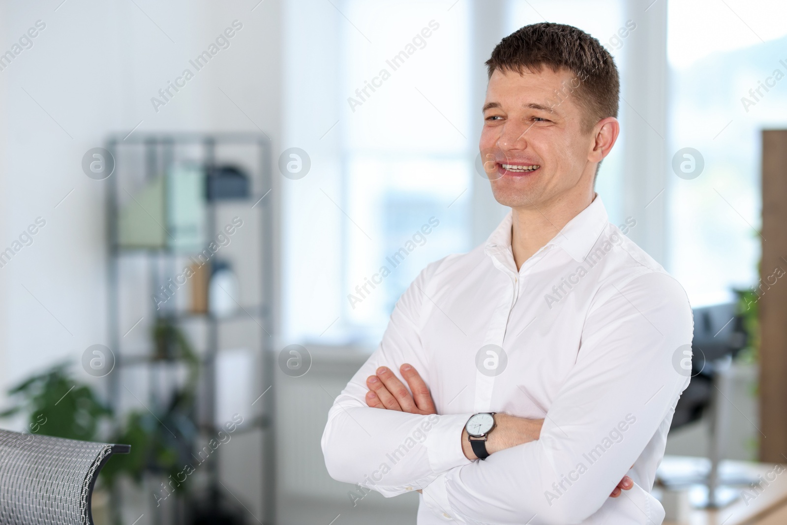 Portrait of handsome middle aged man indoors. Space for text Photo of Portrait of handsome middle aged man indoors. Space for text