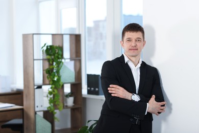 Photo of Portrait of handsome middle aged man indoors. Space for text