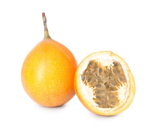 Photo of Ripe yellow passion fruits isolated on white