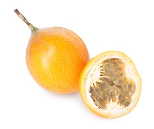 Photo of Ripe yellow passion fruits isolated on white