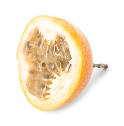 Photo of Piece of ripe yellow passion fruit isolated on white