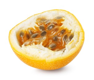 Photo of Piece of ripe yellow passion fruit isolated on white