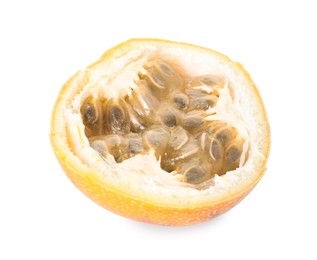 Photo of Piece of ripe yellow passion fruit isolated on white