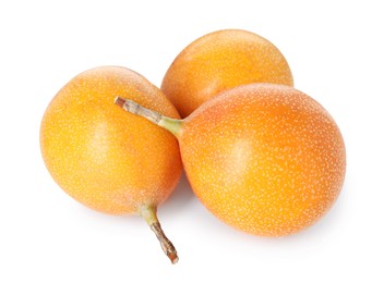 Photo of Whole ripe yellow passion fruits isolated on white