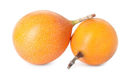 Photo of Whole ripe yellow passion fruits isolated on white