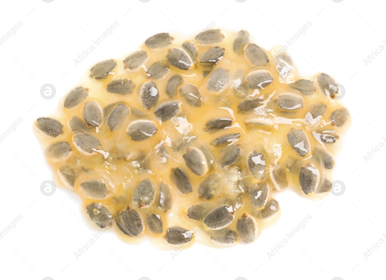 Passion fruit seeds isolated on white, top view Photo of Passion fruit seeds isolated on white, top view