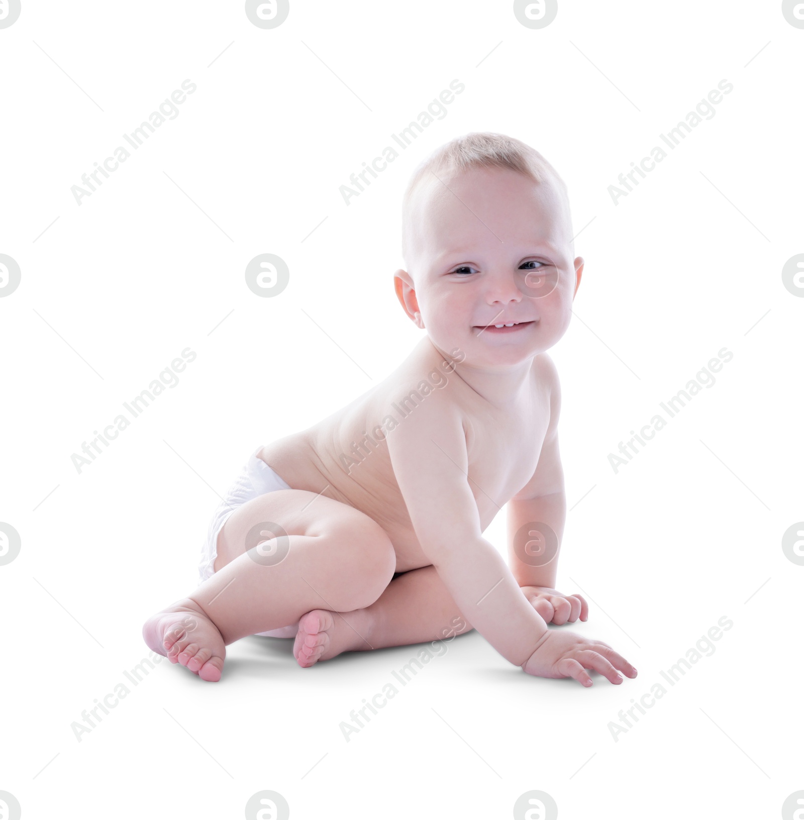 Portrait of cute little baby on white background Photo of Portrait of cute little baby on white background