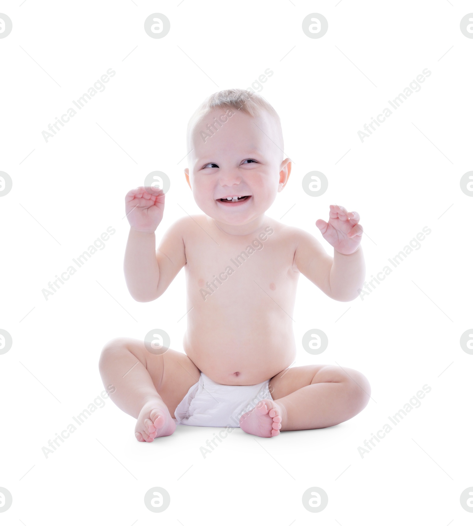 Portrait of cute little baby on white background Photo of Portrait of cute little baby on white background