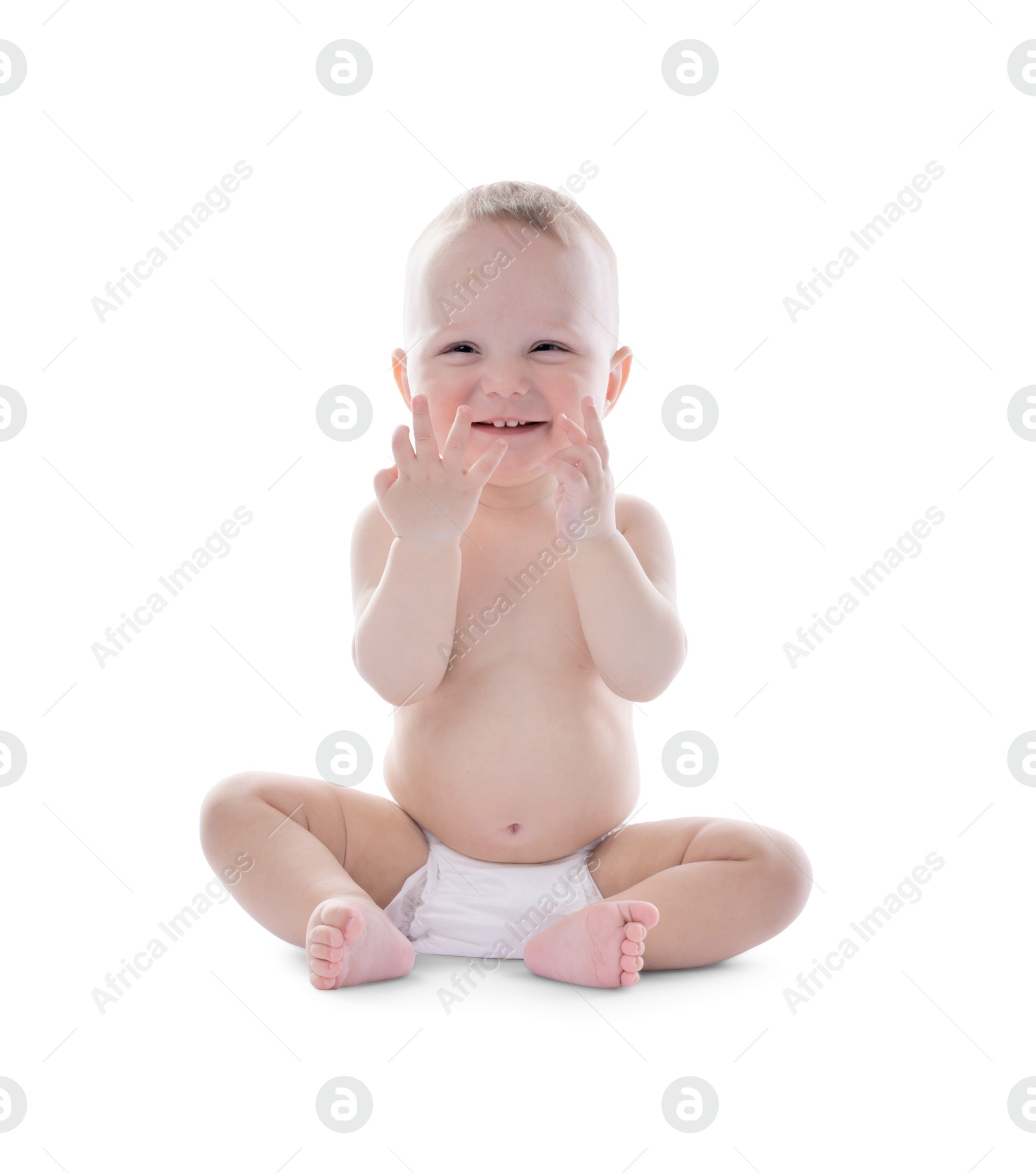 Portrait of cute little baby on white background Photo of Portrait of cute little baby on white background