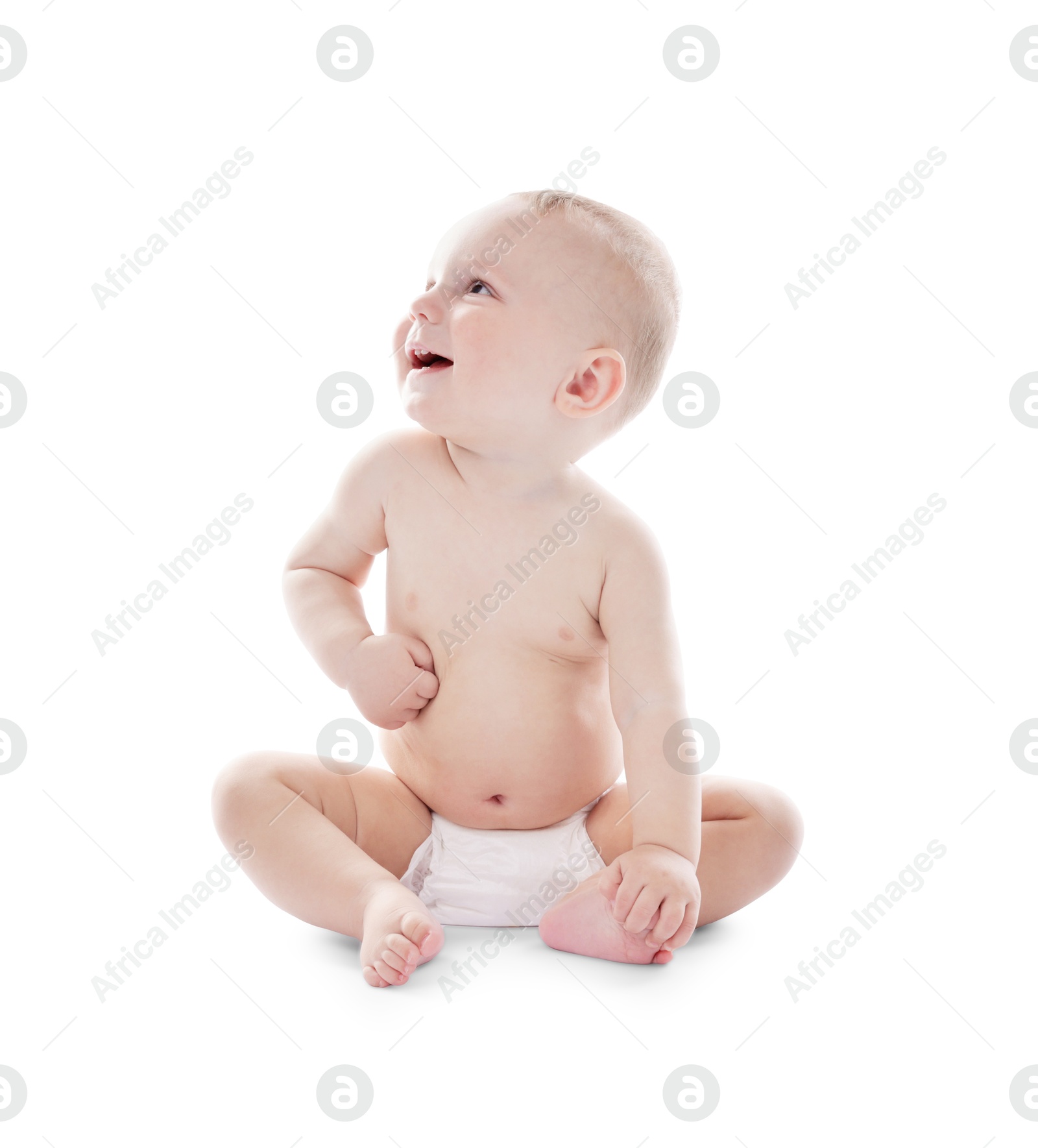 Portrait of cute little baby on white background Photo of Portrait of cute little baby on white background
