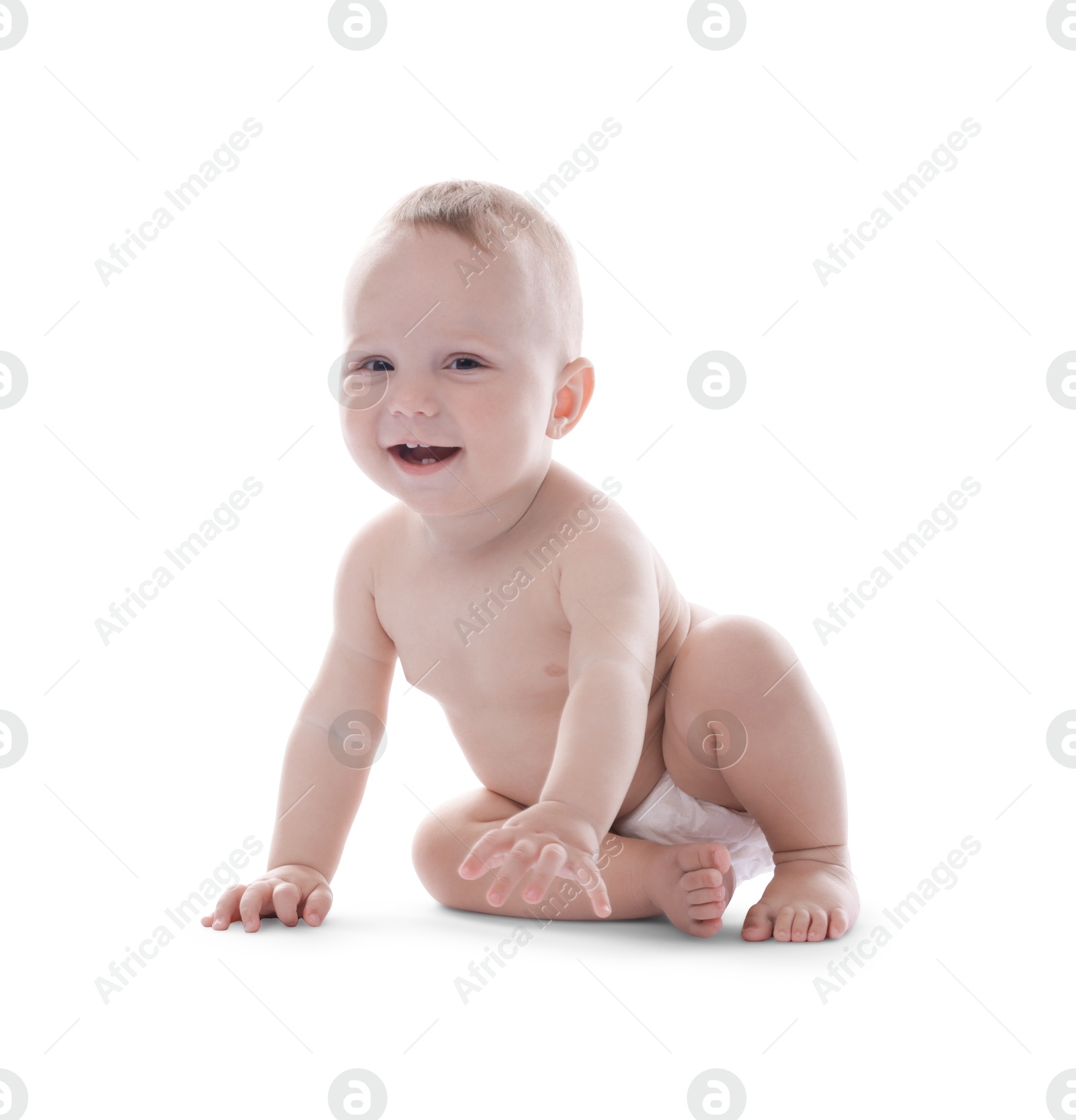Portrait of cute little baby on white background Photo of Portrait of cute little baby on white background